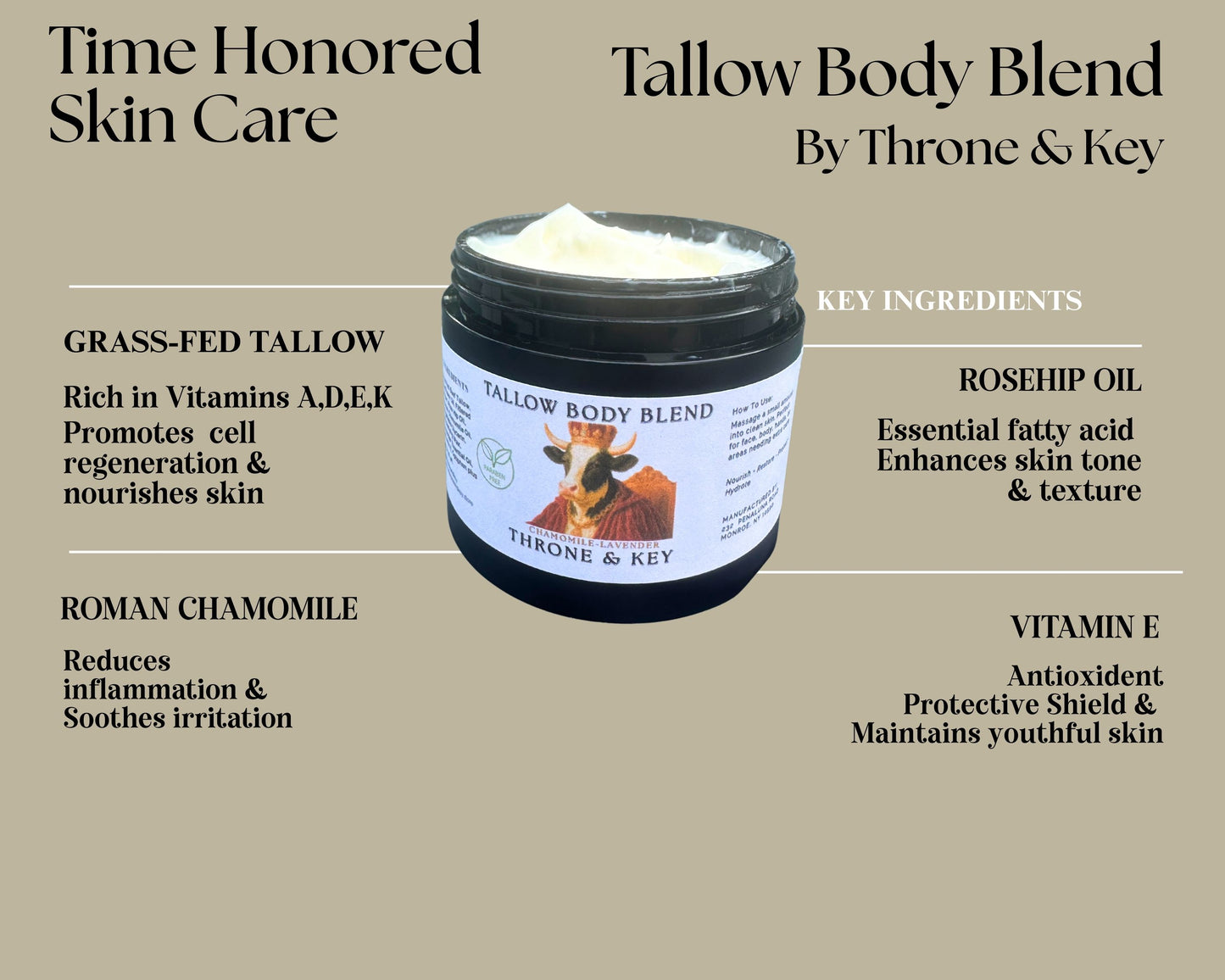 Organic Grass-Fed Tallow Body Cream: Rosehip & Chamomile Hydrating Lotion