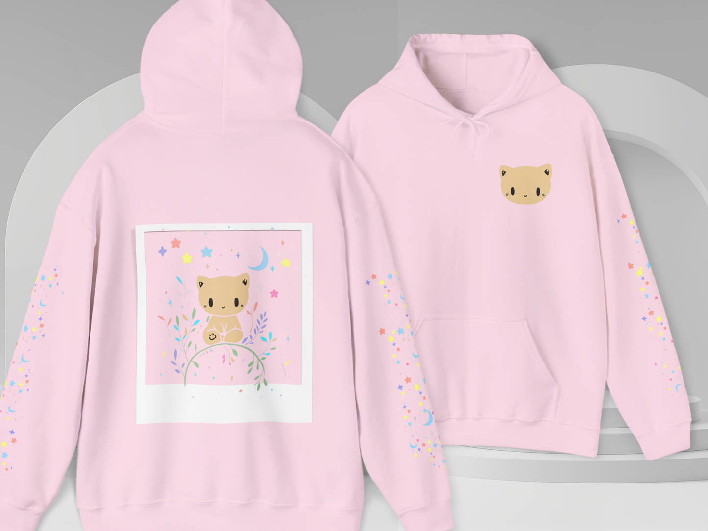 Pocket Kitty Vintage Hoodie, Pastel Kawaii Polaroid Harajuku