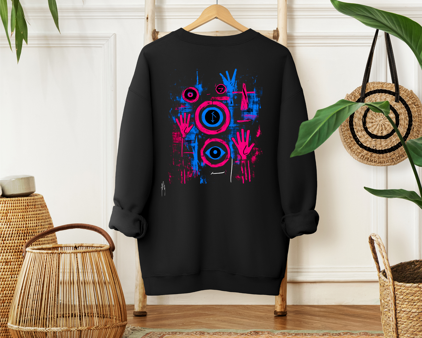 Graphic Abstract Colorful Unisex Crewneck, Minimalist Fashion Street Art