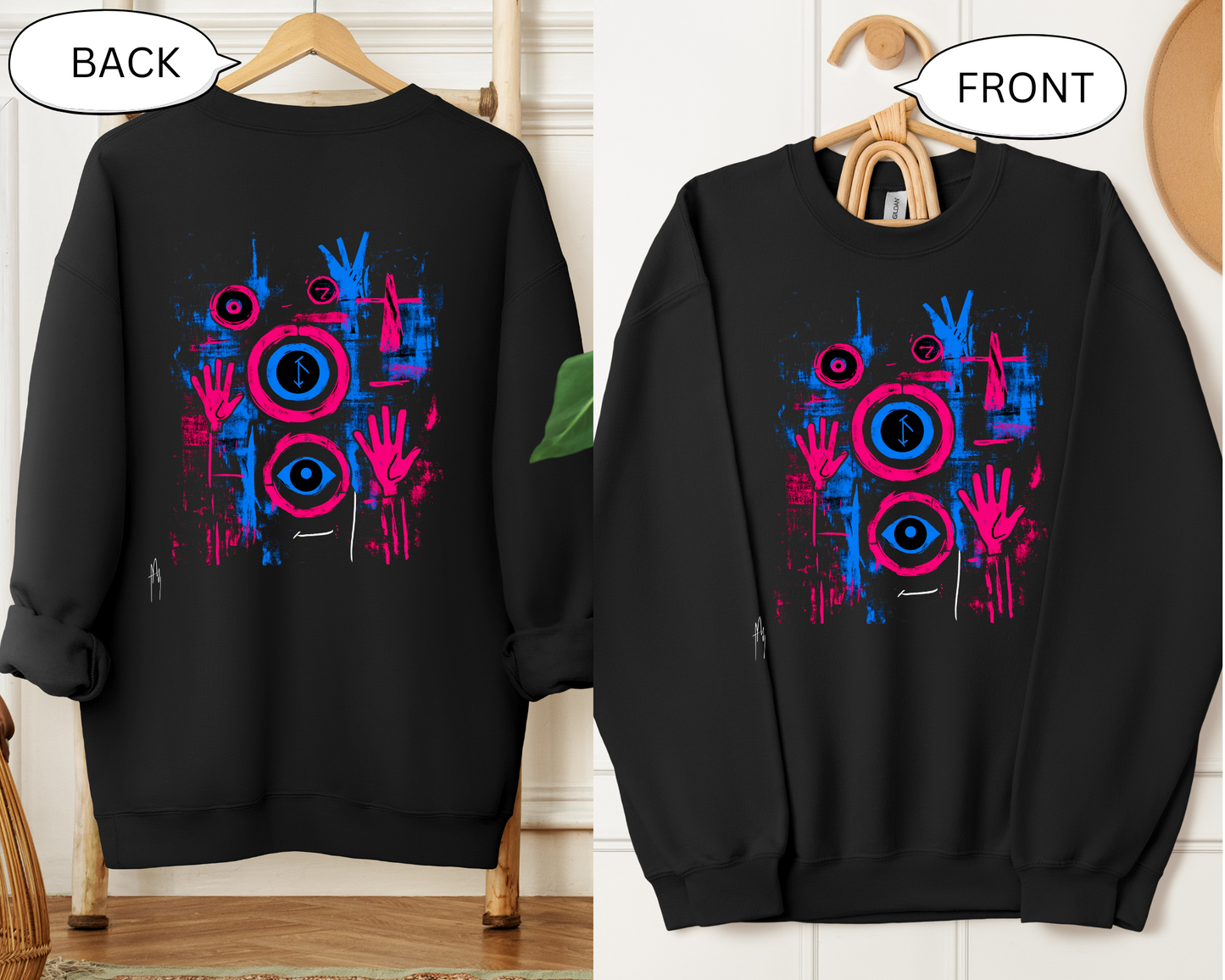 Graphic Abstract Colorful Unisex Crewneck, Minimalist Fashion Street Art