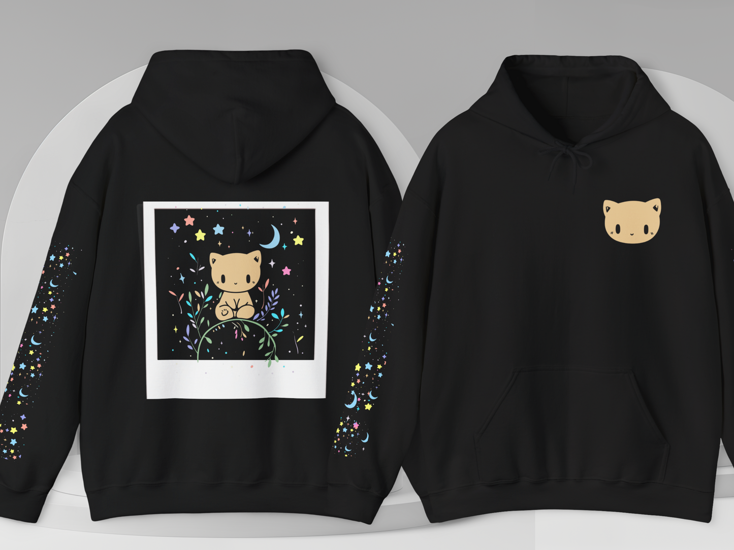 Pocket Kitty Vintage Hoodie, Pastel Kawaii Polaroid Harajuku