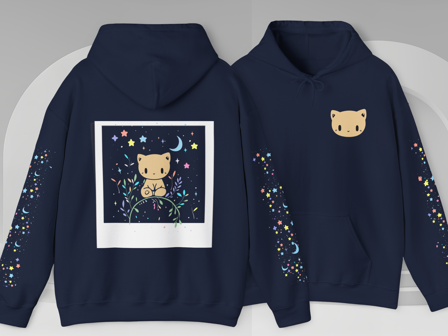 Pocket Kitty Vintage Hoodie, Pastel Kawaii Polaroid Harajuku
