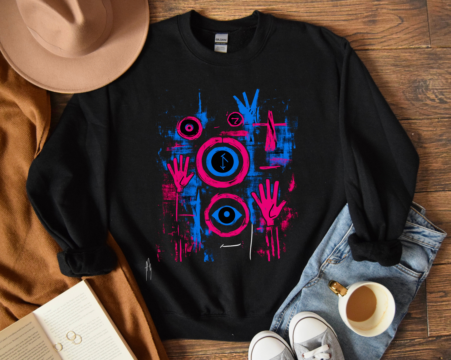 Graphic Abstract Colorful Unisex Crewneck, Minimalist Fashion Street Art