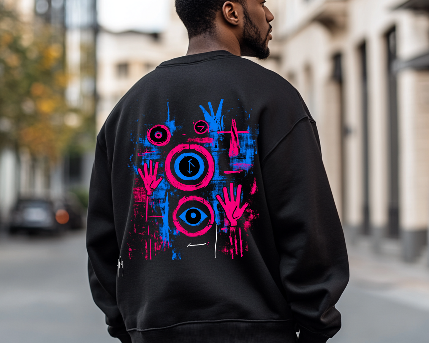 Graphic Abstract Colorful Unisex Crewneck, Minimalist Fashion Street Art