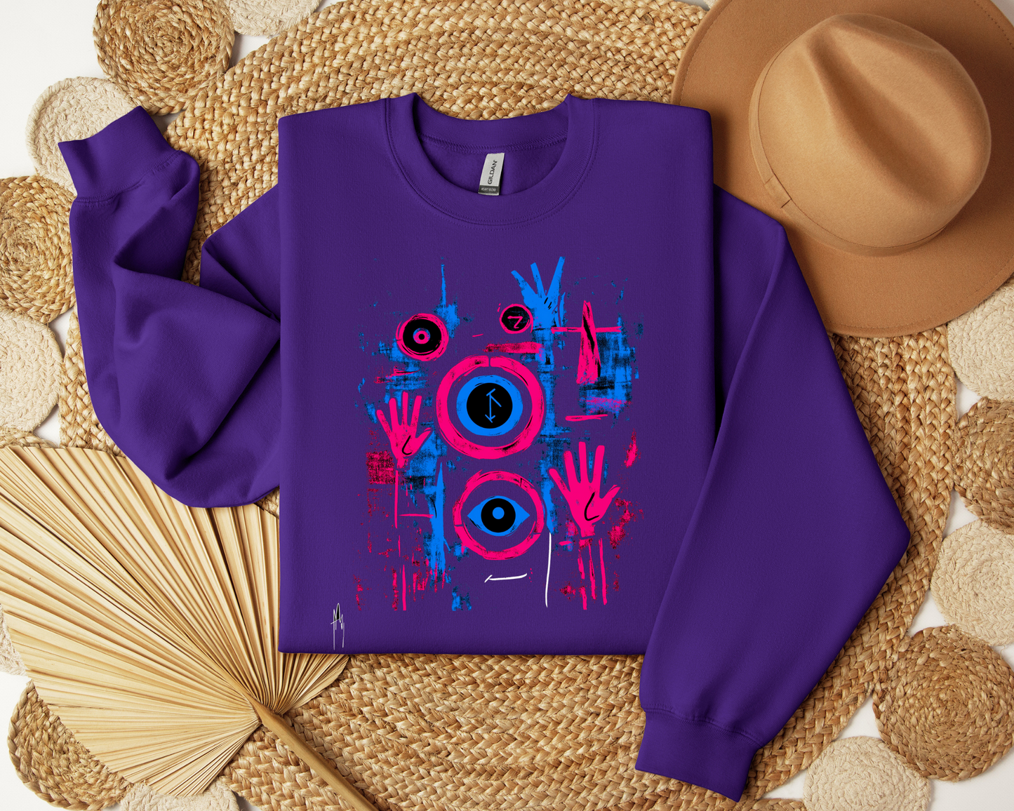 Graphic Abstract Colorful Unisex Crewneck, Minimalist Fashion Street Art