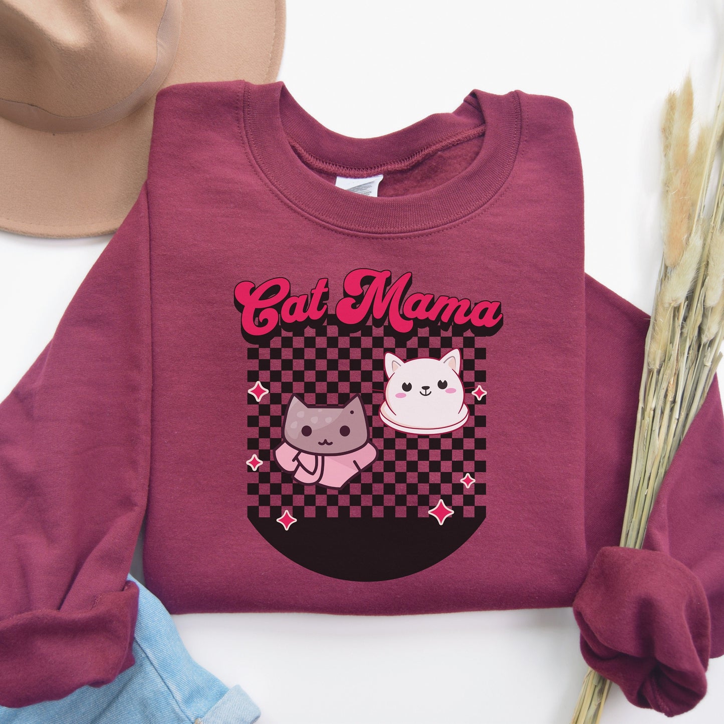 Retro Checkered Cat Mama Sweatshirt