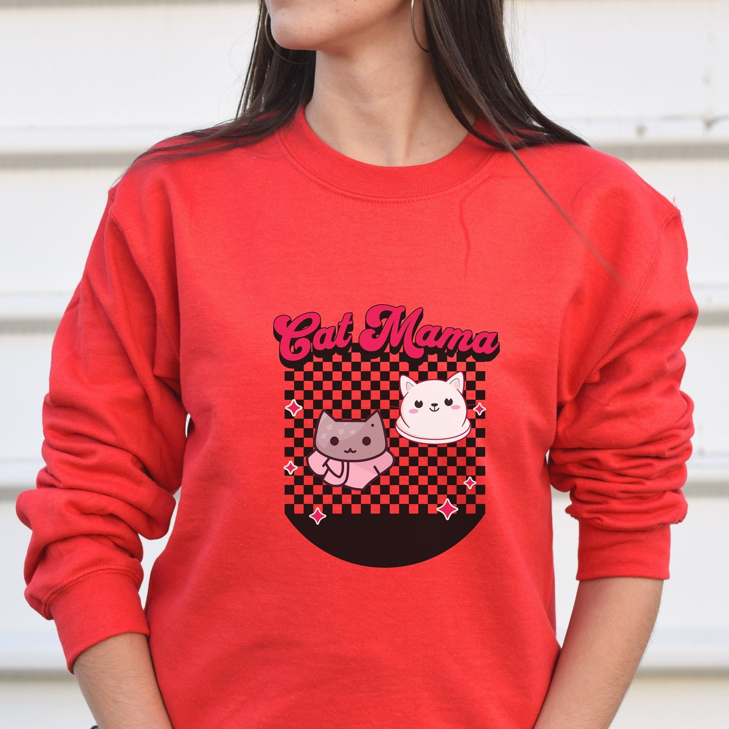 Retro Checkered Cat Mama Sweatshirt