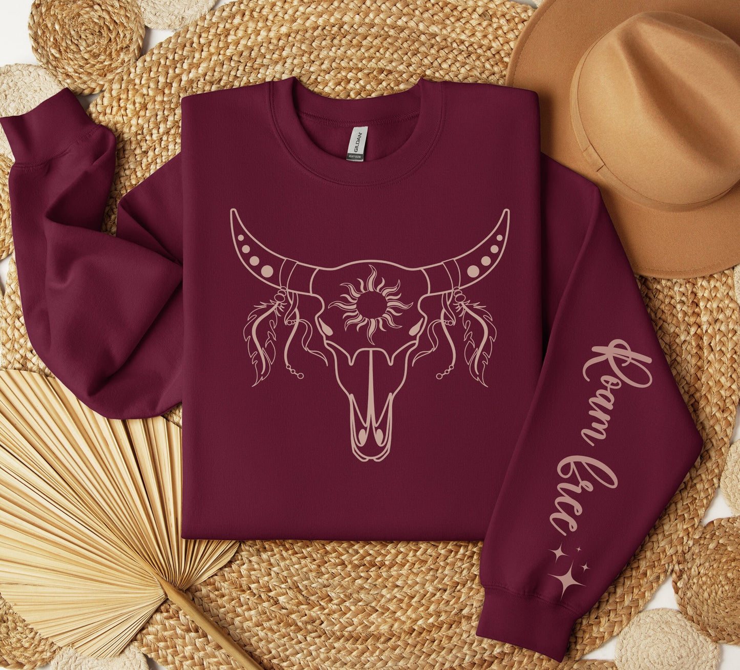 Roam Free Boho Cow Skull Sweatshirt