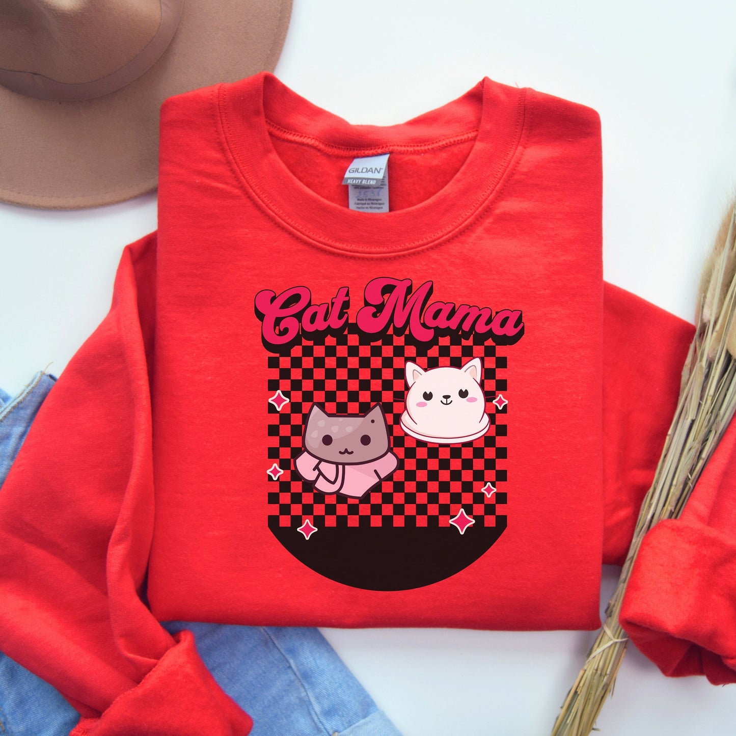 Retro Checkered Cat Mama Sweatshirt
