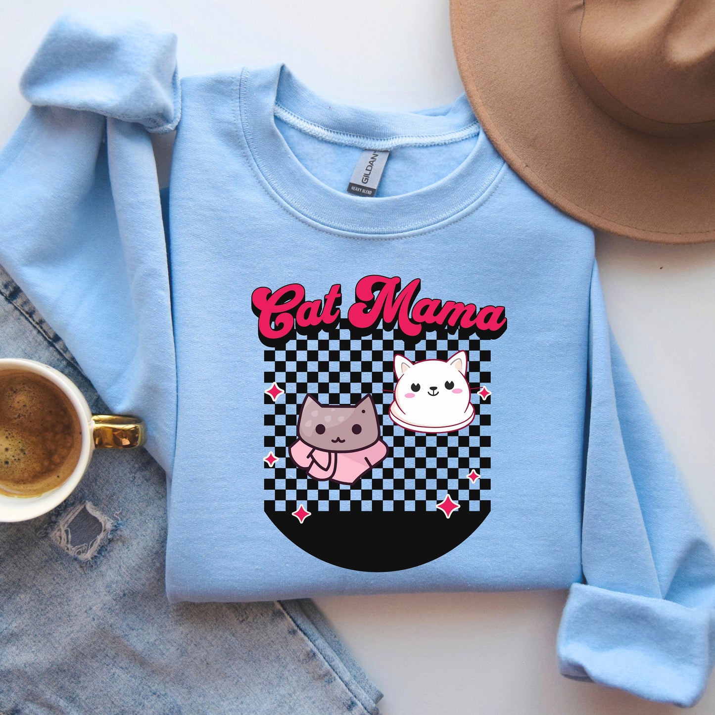 Retro Checkered Cat Mama Sweatshirt
