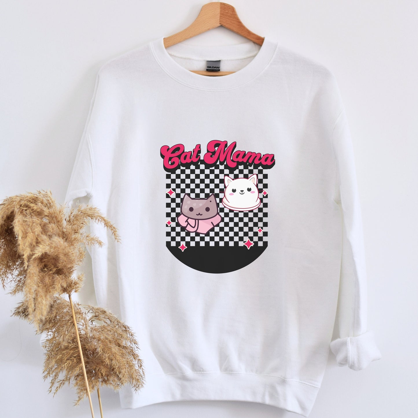Retro Checkered Cat Mama Sweatshirt