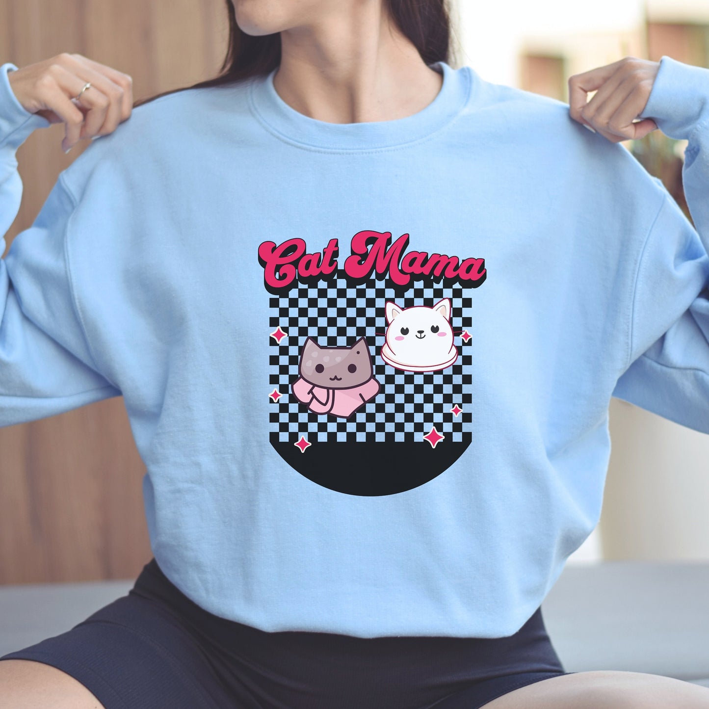 Retro Checkered Cat Mama Sweatshirt
