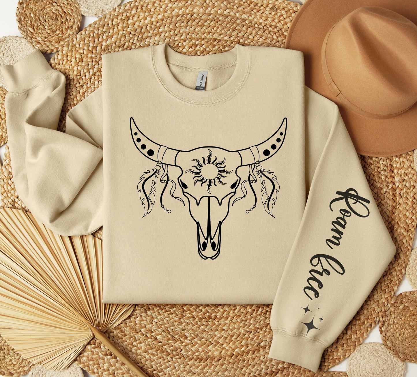 Roam Free Boho Cow Skull Sweatshirt