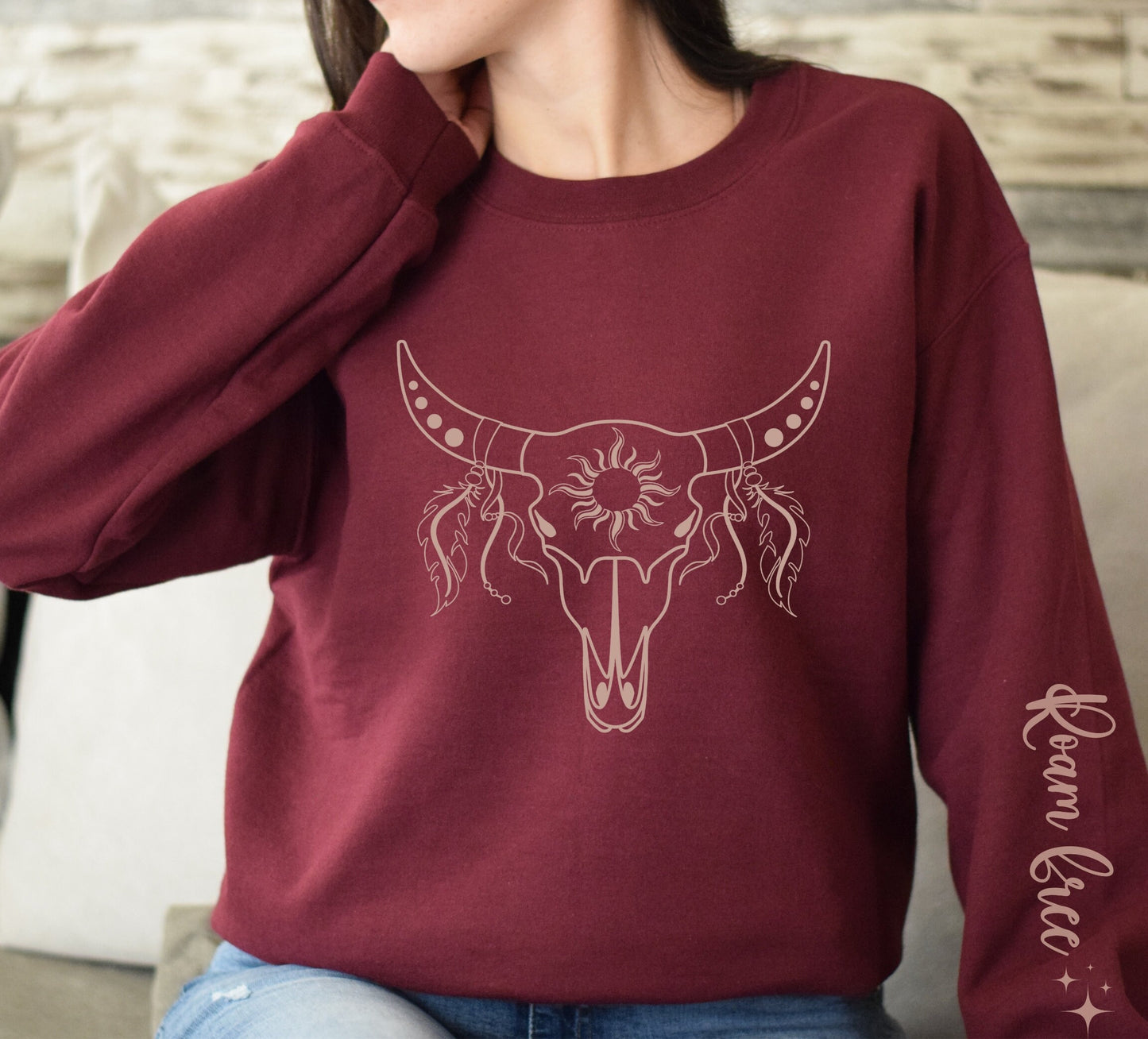 Roam Free Boho Cow Skull Sweatshirt