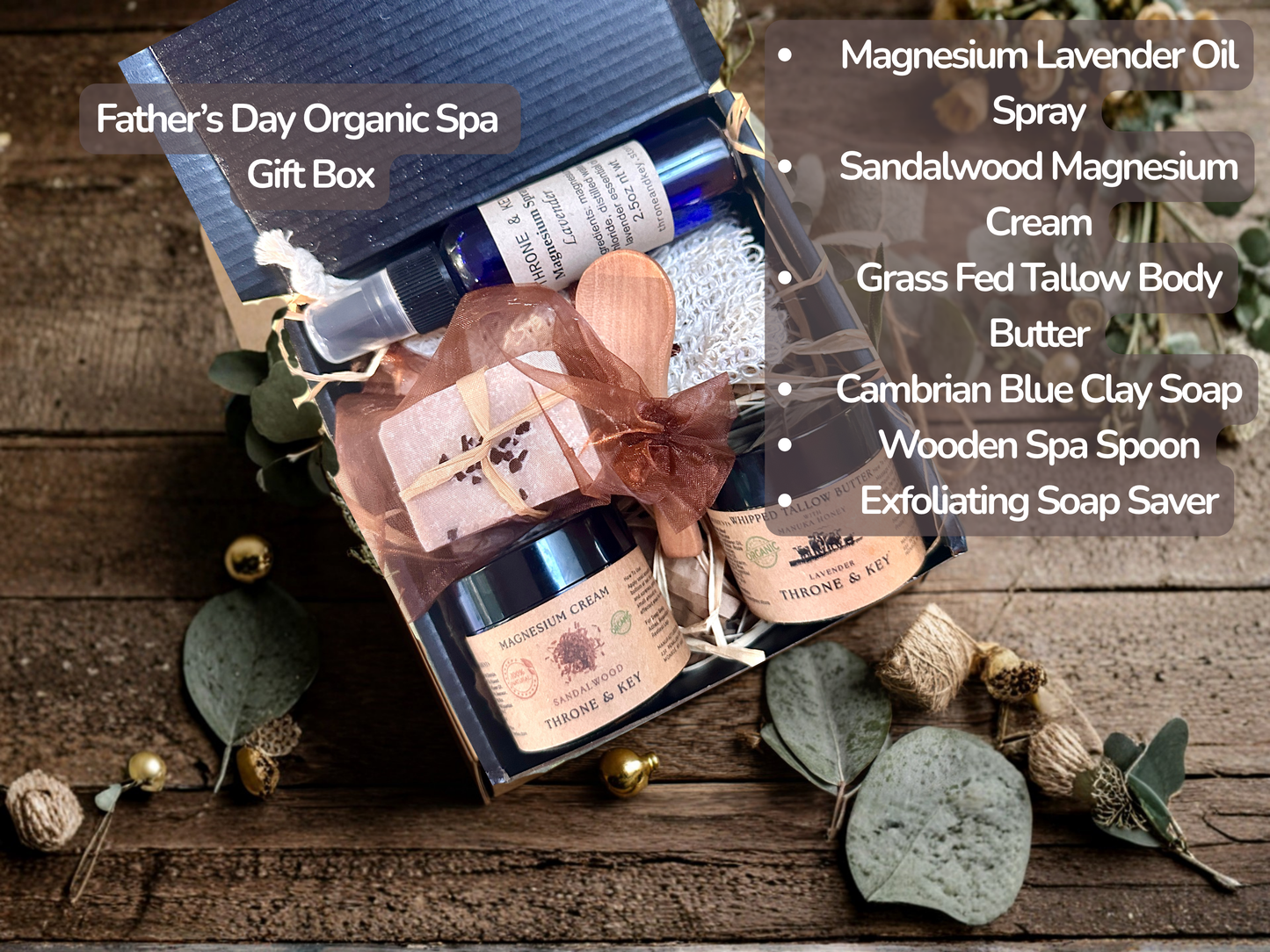 Father's Day Organic Spa Gift Box – Tallow Body Butter, Magnesium Sandalwood Cream & Body Spray