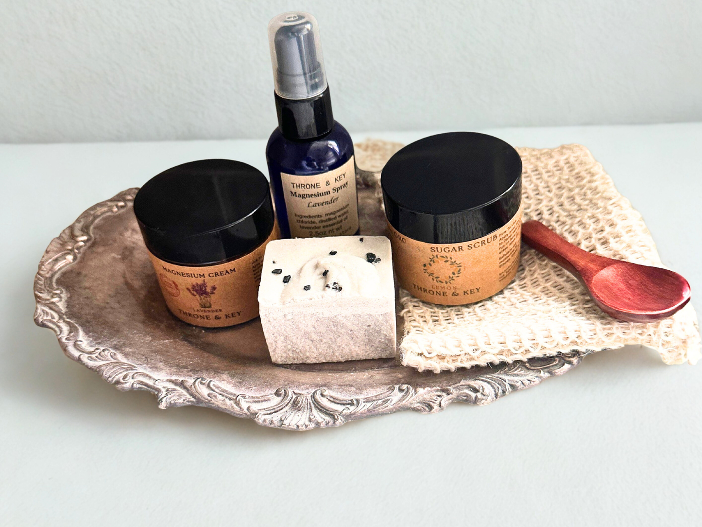 Peace & Pamper Spa Gift Box – Magnesium Lavender Cream |  Organic Sugar Scrub, Salt Soap Wellness Self Care Set