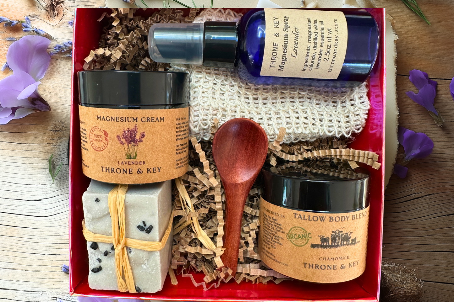 Peace & Pamper Spa Gift Box – Tallow Body Butter, Magnesium Lavender Cream & Body Spray | Relaxation Gift Set, Organic Wellness Self Care Box