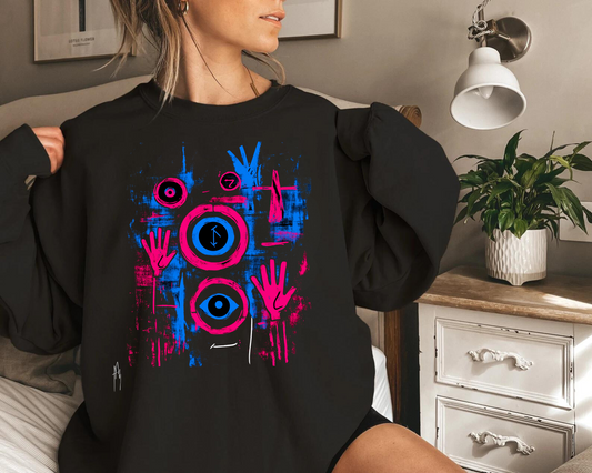 Graphic Abstract Colorful Unisex Crewneck, Minimalist Fashion Street Art