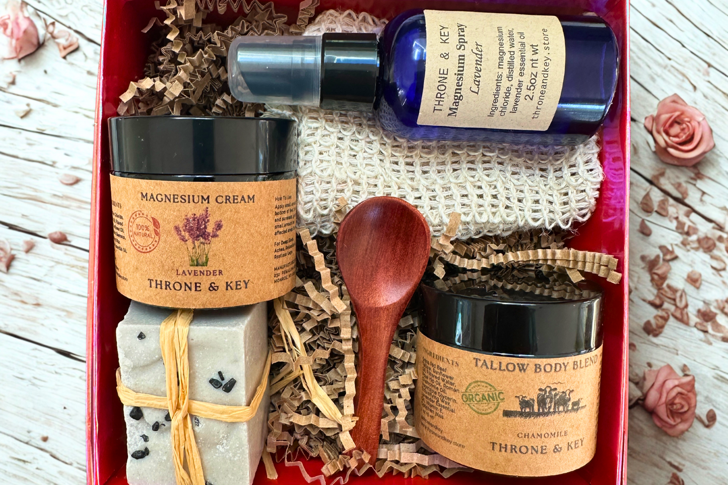 Peace & Pamper Spa Gift Box – Tallow Body Butter, Magnesium Lavender Cream & Body Spray | Relaxation Gift Set, Organic Wellness Self Care Box