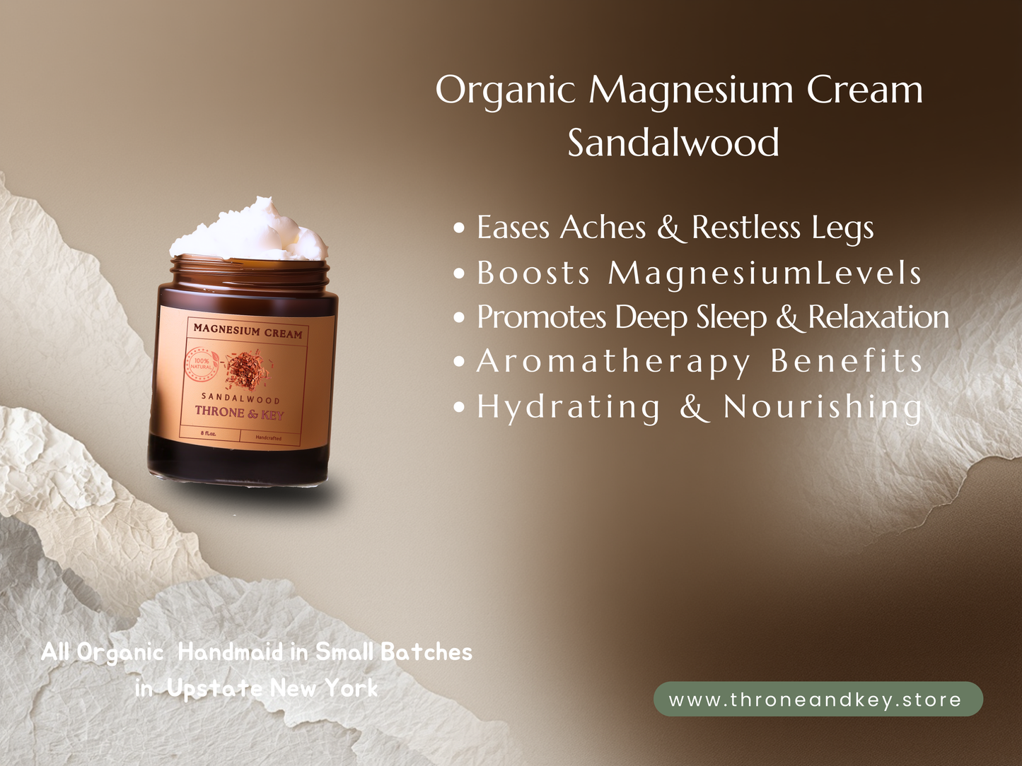 Organic Magnesium Cream, High Potency - Sandalwood Winter Scent, Sleep Aid, New York Farm Crafted