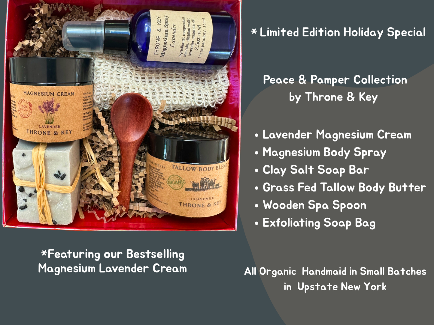 Peace & Pamper Spa Gift Box – Tallow Body Butter, Magnesium Lavender Cream & Body Spray | Relaxation Gift Set, Organic Wellness Self Care Box