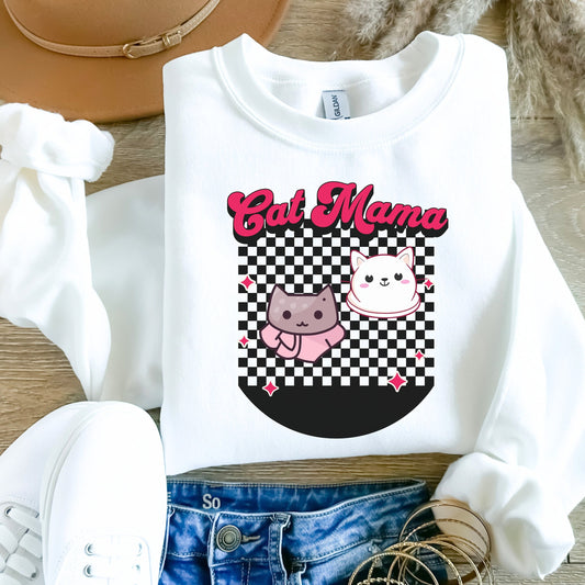 Retro Checkered Cat Mama Sweatshirt