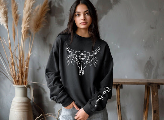 Roam Free Boho Cow Skull Sweatshirt
